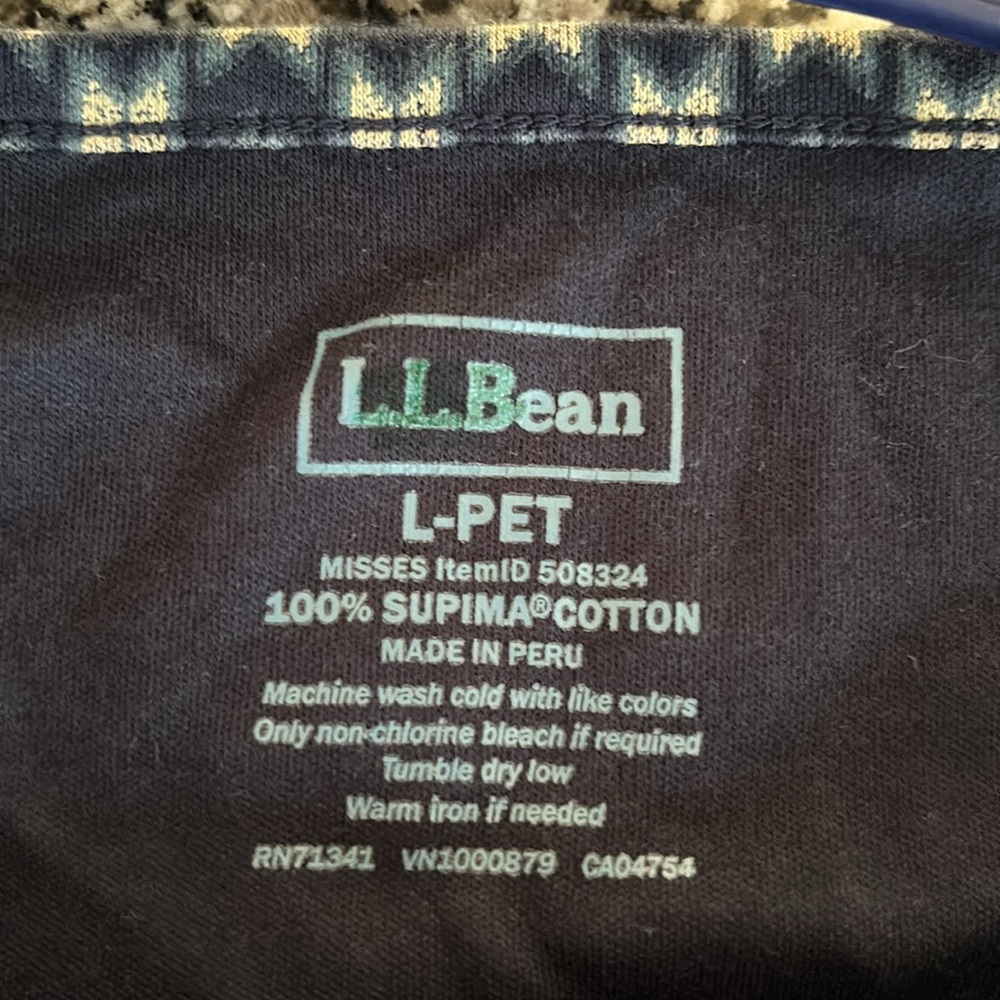 L.L. Bean Soft Supima Cotton Jewelneck Shirt Petite L Black Gold - Picture 8 of 11